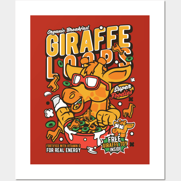 Retro Cartoon Cereal Box // Giraffe Loops // Funny Vintage Breakfast Cereal Wall Art by SLAG_Creative